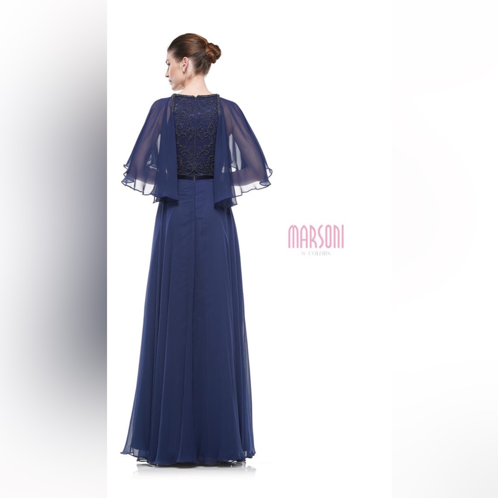 Marsoni Navy new with tags chiffon long formal dress size 8 with sequined top - Picture 5 of 10